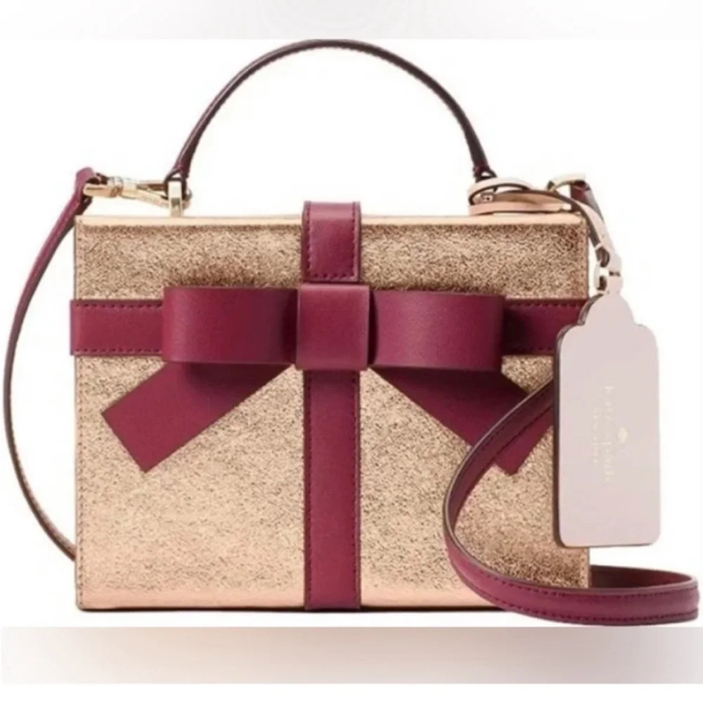 NWT Kate Spade Wrapping Party Gift Box Crossbody Bag Glittering Rose Meta $359 - Picture 3 of 12